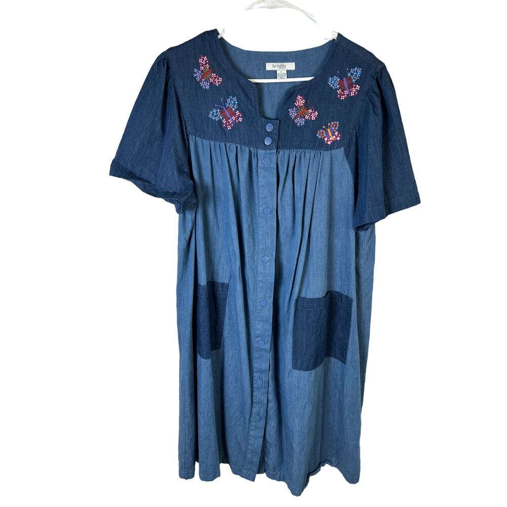Vintage Go Softly Patio Women's LG Butterfly Caftan MuMu House Dress Cottagecore